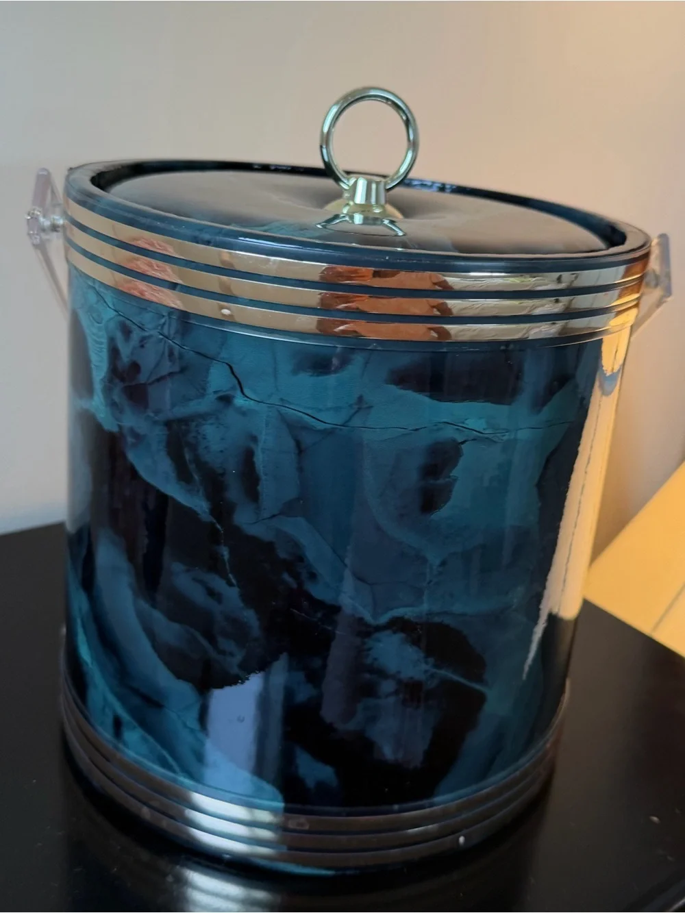 Vintage Marbleized Ice Bucket with Gold Trim